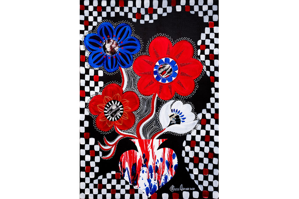 大沢愛 個展「Rouge et Noir」の“Anemone Checkers Red"